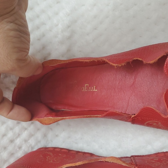 Tuo Rui Red leather ballet flat shoes with rosette,flexible lug sole, Sz.9 - Picture 6 of 16
